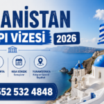 Yunanistan Kapı Vizesi 2026 tanıtım görseli. Santorini manzarası, Yunan bayrağı ve "Yunanistan Kapı Vizesi 2026" başlığı ile hızlı ve kolay kapı vizesi hizmeti tanıtılmaktadır. İletişim numarası: +90 552 532 4848.